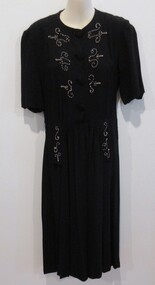 Dress, black crepe, 1940s