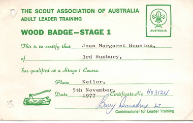 Certificate, The Scout Association of Australia, 5th November 1977