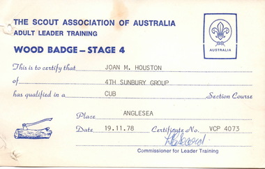 Certificate, The Scout Association of Australia, 19th November 1978