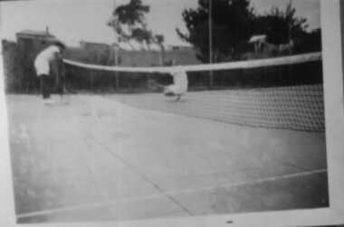 000093 - Photograph - 1947-48 Xmas - Inverloch - Dick and Dad - Dick Scott,Charles Hollins - Scott's Tennis Court - M Rixon