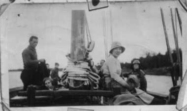Photograph, On board the Irene, Bill ans Mrs Young plus 5 others (children) and a dog