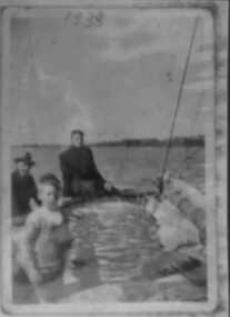 000104 - Photograph - 1938 - The Irene, Bob Young (boy), Tom Fowler and another - R Young