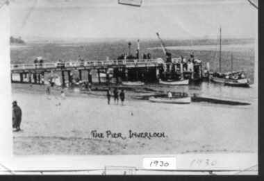 Photograph, 000113 - Photograph - 1930 - The Pier, Inverloch - Boat at end of jetty Albert Dunevan's & Henderson's Passanger Boat - R Young