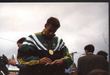 Photograph, 000191 - Photograph - August 1996 - Drew Ginn - Oarsome Foursome - Gold Atlanta 1996 - Autographing