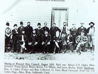 000242 - Photograph - August 1891 Woorayl Shire Council - George Henderson - b 1854 - d 1854 - Shire President 1895-96 - Selected Pound Creek 1876 - E Henderson