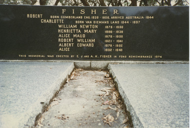 000334 - Photograph - the Fisher family grave - headstone Lower Tarwin Cemetery - settlers at Lower Tarwin 1875