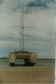 005637 - Photograph - c1978 - Inverloch - catamaran built in Short St and moored in Anderson's Inlet - catamaran Llnase - from N Durham