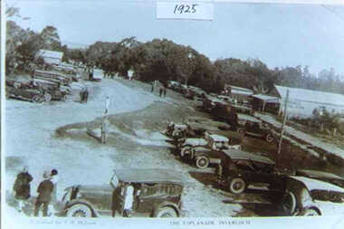 000465 Postcard (photo of) - circa 1925-30 - Inverloch - The Esplanade - published by JD Holmes - shows cars, people, store and garage - Betty Pink