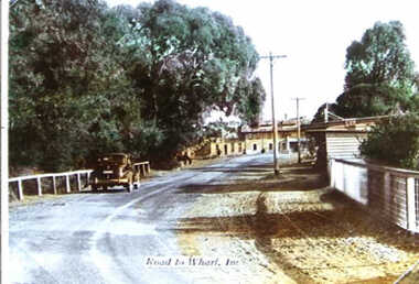 000470 - c.1940 - Colour Photograph - "Road to Wharf" - Beach Road/The Esplanade now has bitumen surface  - from Betty Pink