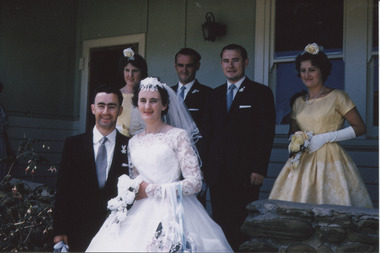 004356 - Photographs - Sat 16 Feb 1962 - Wedding of Nina Taylor to Bernie Banks - 10 photographs of the bride and groom with wedding party & 2 photocopies of pictures of the venue