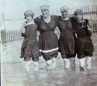 000837 - Photograph - Inverloch - Baths - 1920s - Four bathing belles - from Mavis Hayes