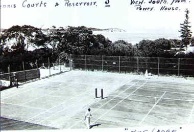 000848 - Photograph - Inverloch - Pine Lodge - View south from Power House - tennis courts and reservoir from H Swift (Hazel)