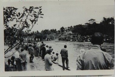 000854 - Photograph - Inverloch - 1950s - Pine Lodge - Swimming pool - school sports meeting - from Hazel Swift