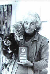 000864 - Photograph - Inverloch - Hazel Swift - Community Services Award from Rotary for services saving abandoned animals - from Hazel Swift