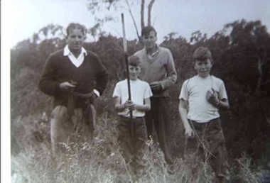 000597 - Photograph - 1954 - Leongatha - Laying out Golf Course - Tom Welsford, Ken MacDonald and Paul & Frank Welsford
