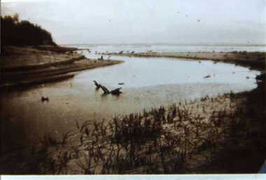 000671 - Photograph - Spring 1930 - Inverloch - Screw Creek flowing into Sea - from J Fincher