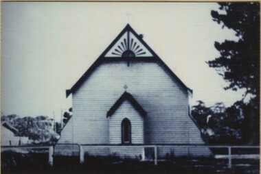 004367 - Photograph - Original Roman Catholic Church & Anglican Church - from Eulalie Brewsters Historical Walk, Inverloch