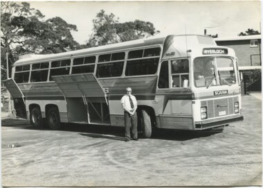 004374 Photograph - circa 1980's - First VLine bus to Inverloch - drivers Vic Kee (in picture) & Ray Durkin - from Thelma Kee