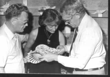 000903 - Photograph - Shell Museum opening – Rex Bowman, Hazel Swift & Peter Noonan - from Hazel Swift