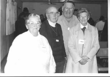 000904 - Photograph- Inverloch Historical Society Office Bearers 1996- left to right Nancye Durham - Ken Howsam - Norm Deacon - Bonnie Crawley - 25th June 1997 - from Nancye Durham