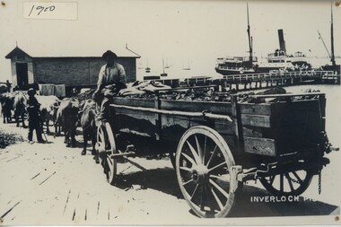 000928 - Photograph - 1910 - Inverloch - Coal wagons at Inverloch Pier - from Doug Boston, Korumburra Historical Society