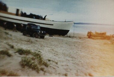 000944 - Photograph - Inverloch - Ripple II on beach - towing Young's boat - from Glenda Murray