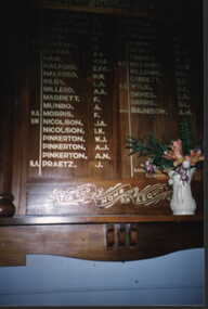 000982 - Photograph - portion of Roll of Honour in Uniting Church Kongwak- World War I 1914-1918 - Halford brothers- For God, Home and Equity motto- July-August 1997 - Nancye Durham