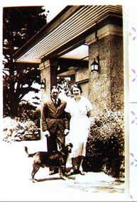 000996 - Photograph - Inverloch - Pine Lodge - Cal Wyeth and Grace Wyeth with dog - from James Wyeth