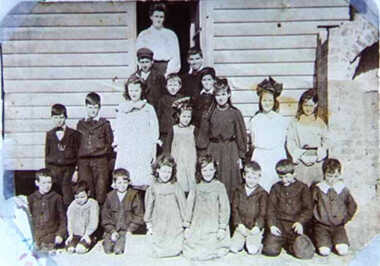 001205 Photograph - circa 1906- Inverloch Primary School Class Photograph  Bertie Ruttle , J Martin , Cal Wyeth - Inverloch - from Olive Wilson
