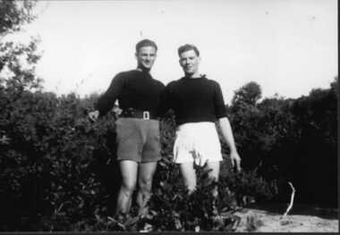 001211 Photograph - 1942 - Inverloch - Pine Lodge - Two Sailors, TE Davis on left - from T E Davis
