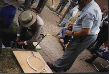 001223 Photograph - January 1998 - Bass Bicentenary Time Capsule - displacing air with liquid nitrogen - Dr Peter Brooks & Norm Deacon - from P Jones