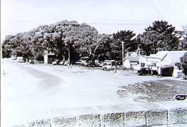 001063 - Photograph - Inverloch - 1935 - The Esplanade from Esplanade Hotel balcony - Rocket Shed at left centre - from Clive Newton