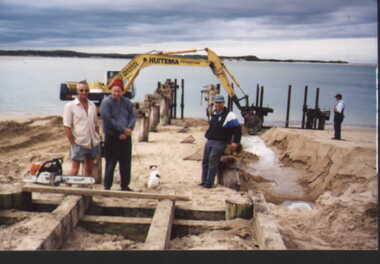 003073 - Photograph - 2001 - Removing the old Inverloch Jetty - Donald Tipping, Bob Young, Gordon Catt - from Nancye Durham