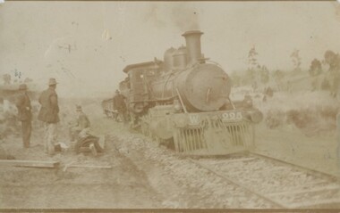 004325 - Postcard - First train to Wonthaggi - 1909 - Printer Myrtle V Nelson Tarax Bar Beach Rd Inverloch