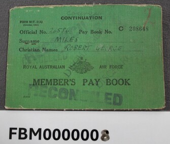 Booklet - Royal Australian Air Force Member's Pay Book - Robert George Miles
