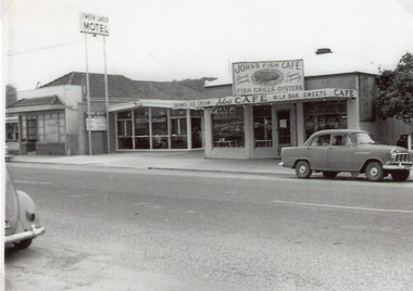 Photograph - Bamboo Cafe, Tween Lakes Motel and John's Fish Cafe. Lakes Entrance 1960