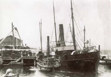 Photograph - Burrabogie and Wyralla, Burrabogie and Wyrallah moored at Harbecks Wharf. Lakes Entrance Victoria, 1930c