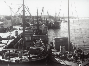 Photograph - Fishing Boats, Harbecks Wharf and Scallop Jetty  Lakes Entrance Victoria, 1955c