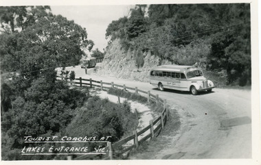 Postcard - Tourist Coaches , Princes Hwy, Jemmy's Point Lakes Entrance, Bulmer H D, 1960c