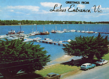 Postcard - Cunninghame Arm, Lakes Entrance, from the Glenara Tower  1975, The Rose Series