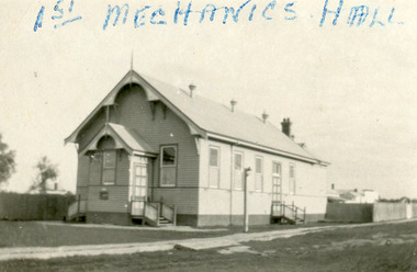 Black and white photograph of Mechanics Hall
