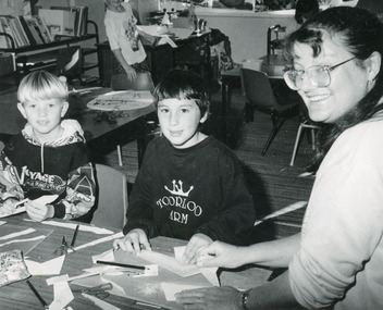 Photograph - Toorloo Arm School  students making paper planes 1994, Lakes Post Newspaper