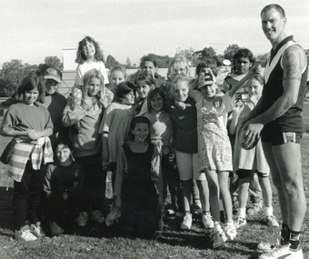 Photograph - AFL clinic with Lakes Entrance Primary School students  1996, Lakes Post Newspaper