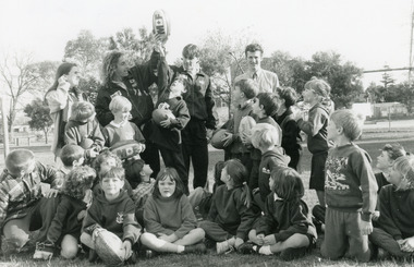 Photograph - Primary School football clinic with Hawthorn VFL player John Platten