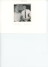 Black and white photograph of Neville Jenkins President of Ocean Rescue Squad with Robert Haldene who opened the new building