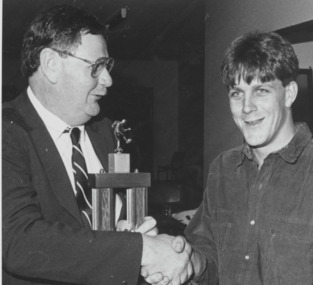 Photograph - Lakes Entrance Football Club, Under 18s Best and Fairest, Verdun Turnbull with Peter Stewart  1993, Lakes Post Newspaper