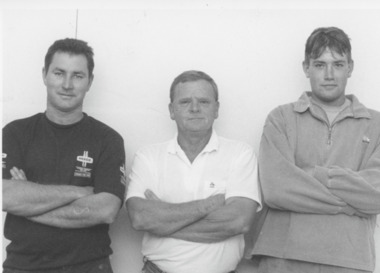 Photograph - Football Club Lakes Entrance Football Club officials 1996, John Kelly President, William Skip Stevens third coach and Jonathan Yates assistant coach, Lakes Post Newspaper