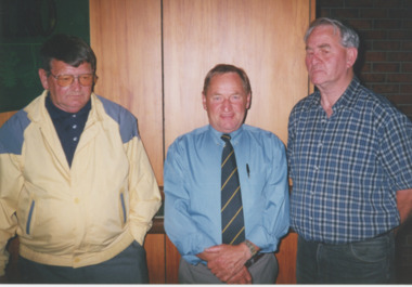 Photograph - East Gippsland Football League past Presidents, Bert Williamson, Allan Bills and Ray Barling, 2000, Lakes Post Newspaper