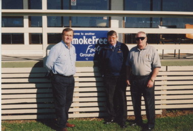 Photograph - East Gippsland Football League Ray Barling with Kevin Mathews and Don Brady  1999, Lakes Post Newspaper