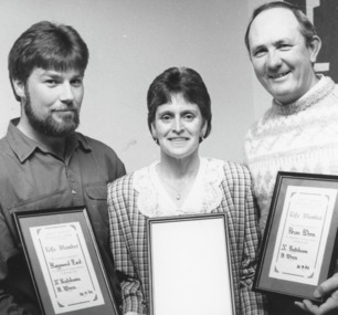 Photograph - Swan Reach Football Club Life Membership,  Raymond East, Joyce and Brian Wren  1994, Lakes Post Newspaper